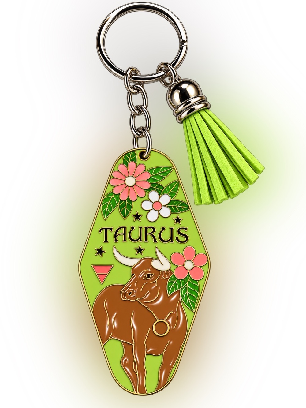 Taurus Enamel Charm with Lime Green Tassel